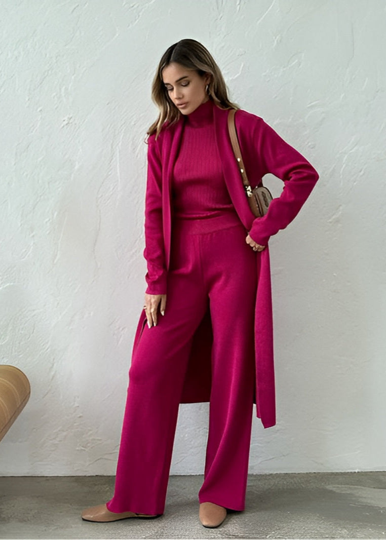 Bianca - Conjunto de Ropa de Casa Elegante de Punto Acanalado de 3 Piezas