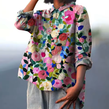 Caroline - Blusa Floral de Algodón y Lino