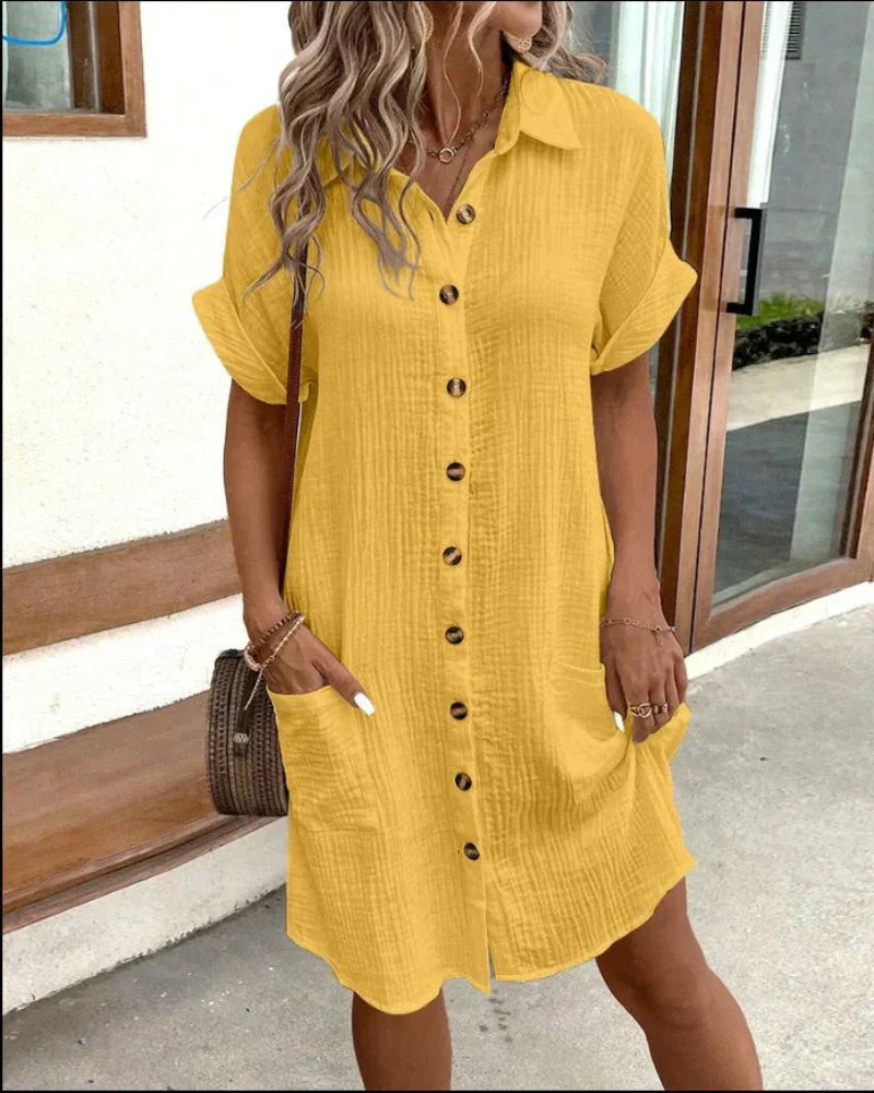 Hailey - Vestido Camisero Retro de Algodón y Lino para Mujeres