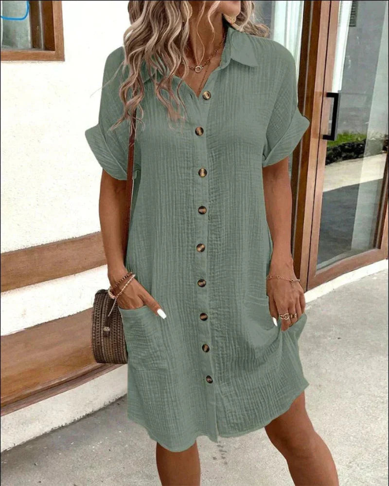 Hailey - Vestido Camisero Retro de Algodón y Lino para Mujeres
