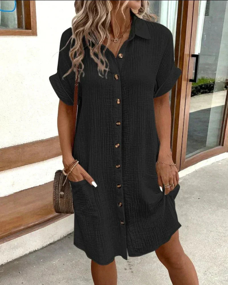 Hailey - Vestido Camisero Retro de Algodón y Lino para Mujeres