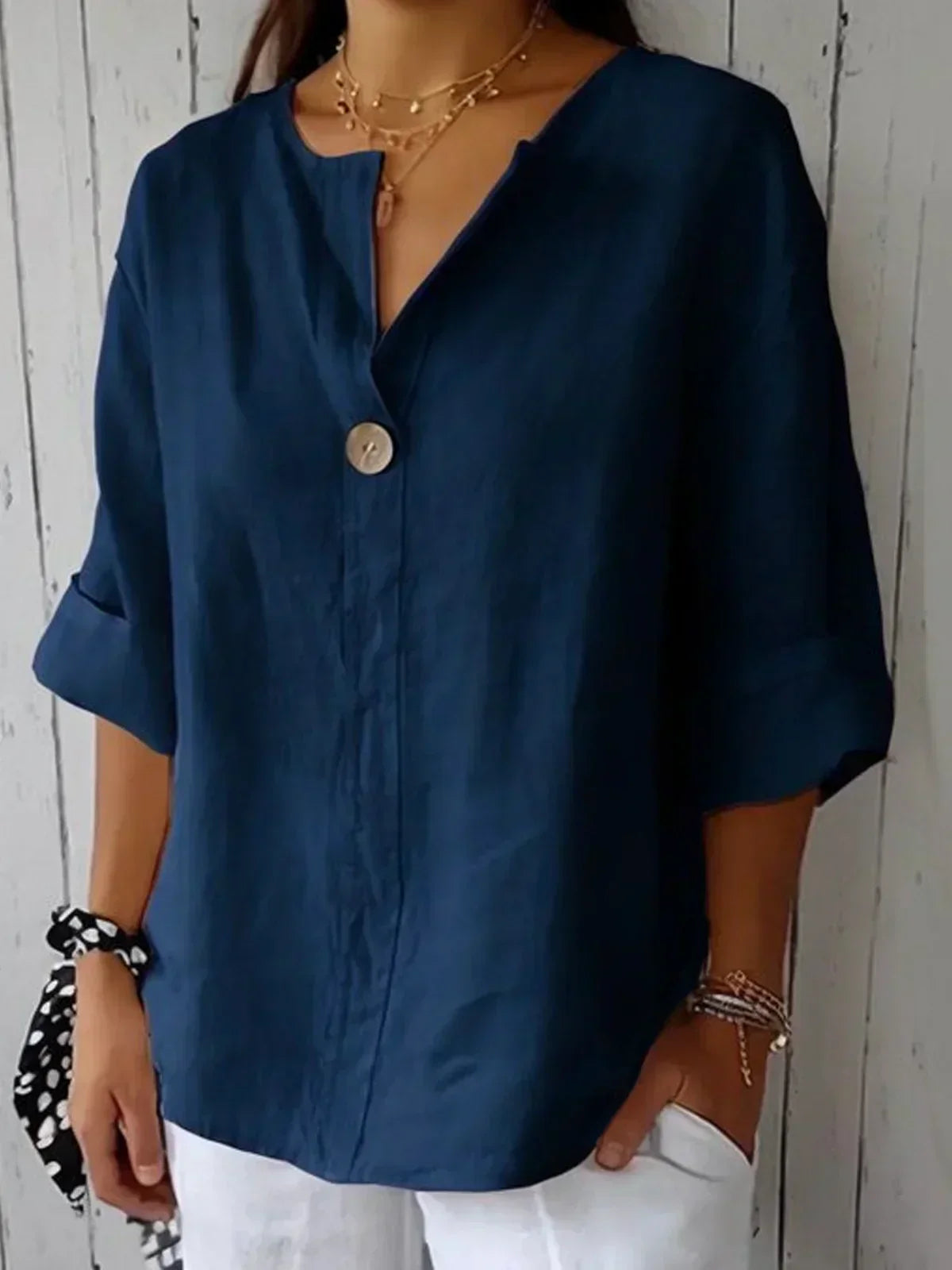 Ella - Blusa Elegante de Cuello en V y Manga 3/4