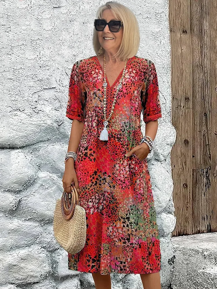 Danielle - Vestido Midi Vibrante para Mujer con Bolsillos
