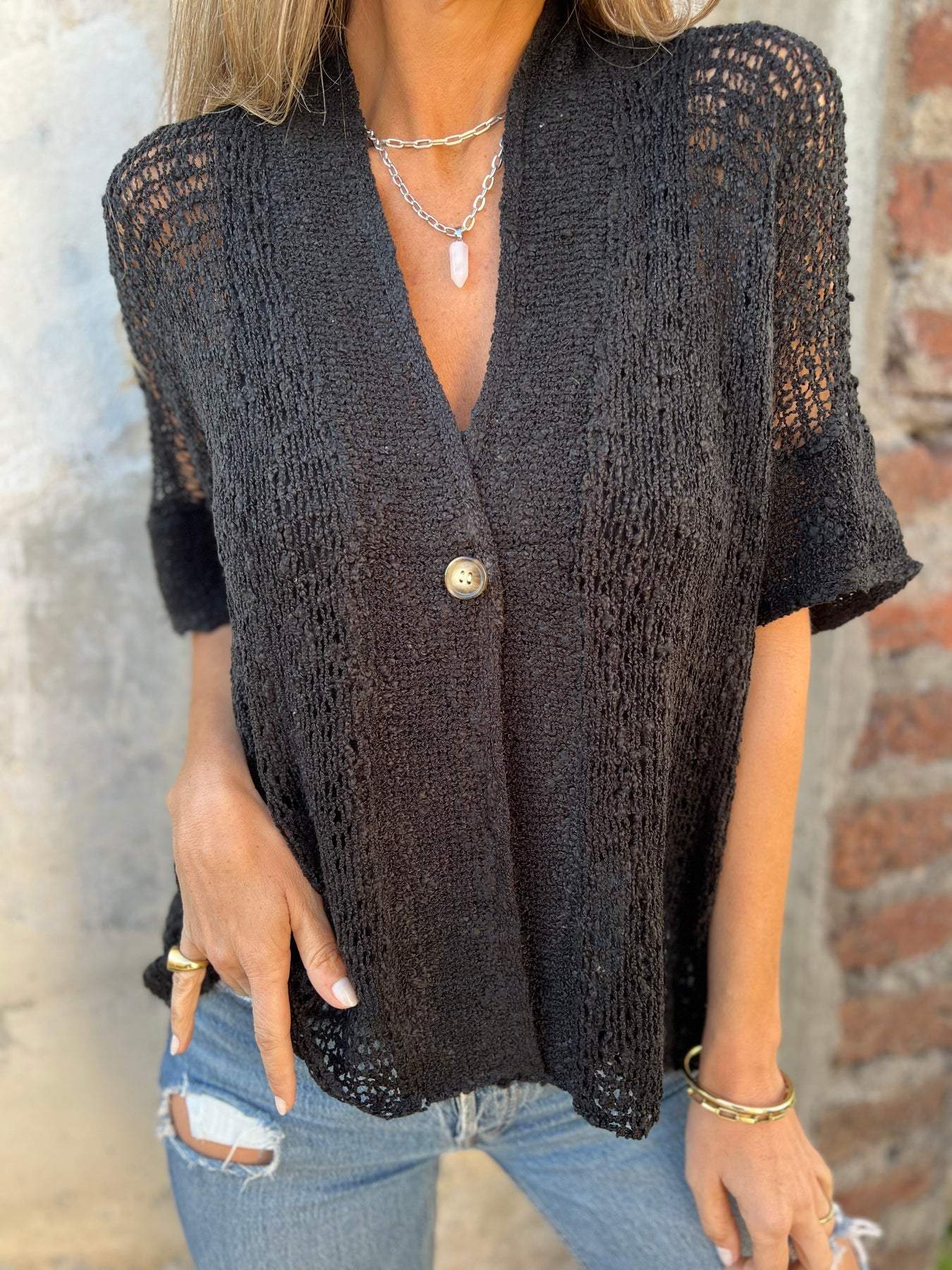 Kamila - Top de Punto Texturizado Elegante con Escote en V
