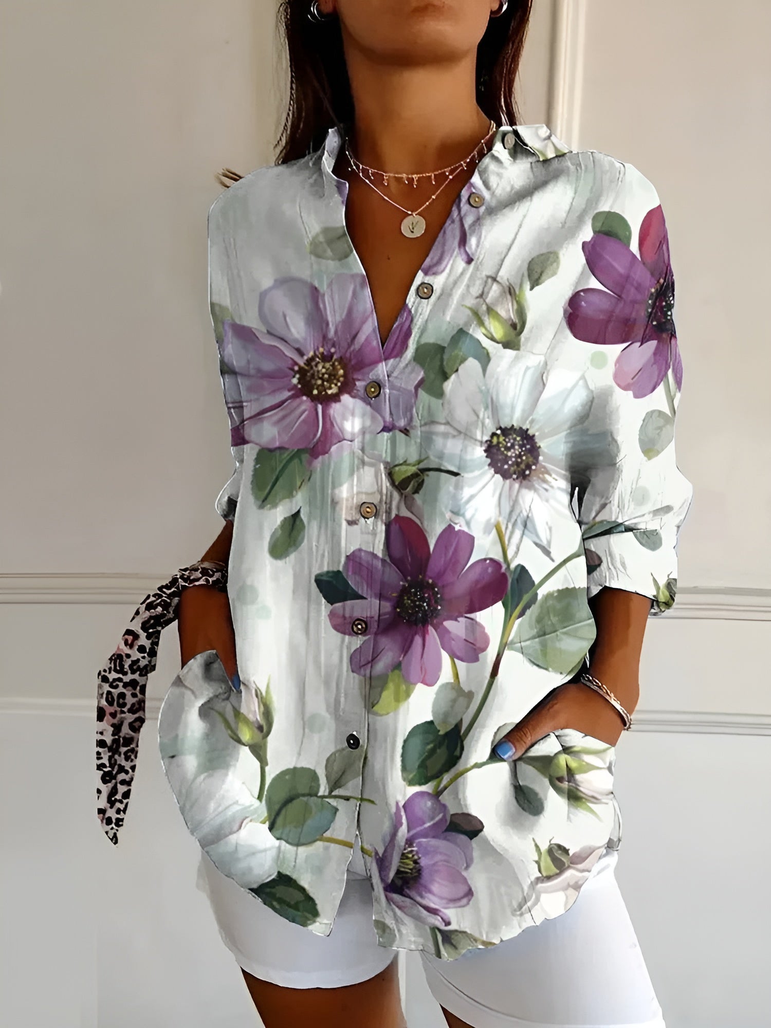 Halcyon - Camisa de Botones Estampada para Mujer