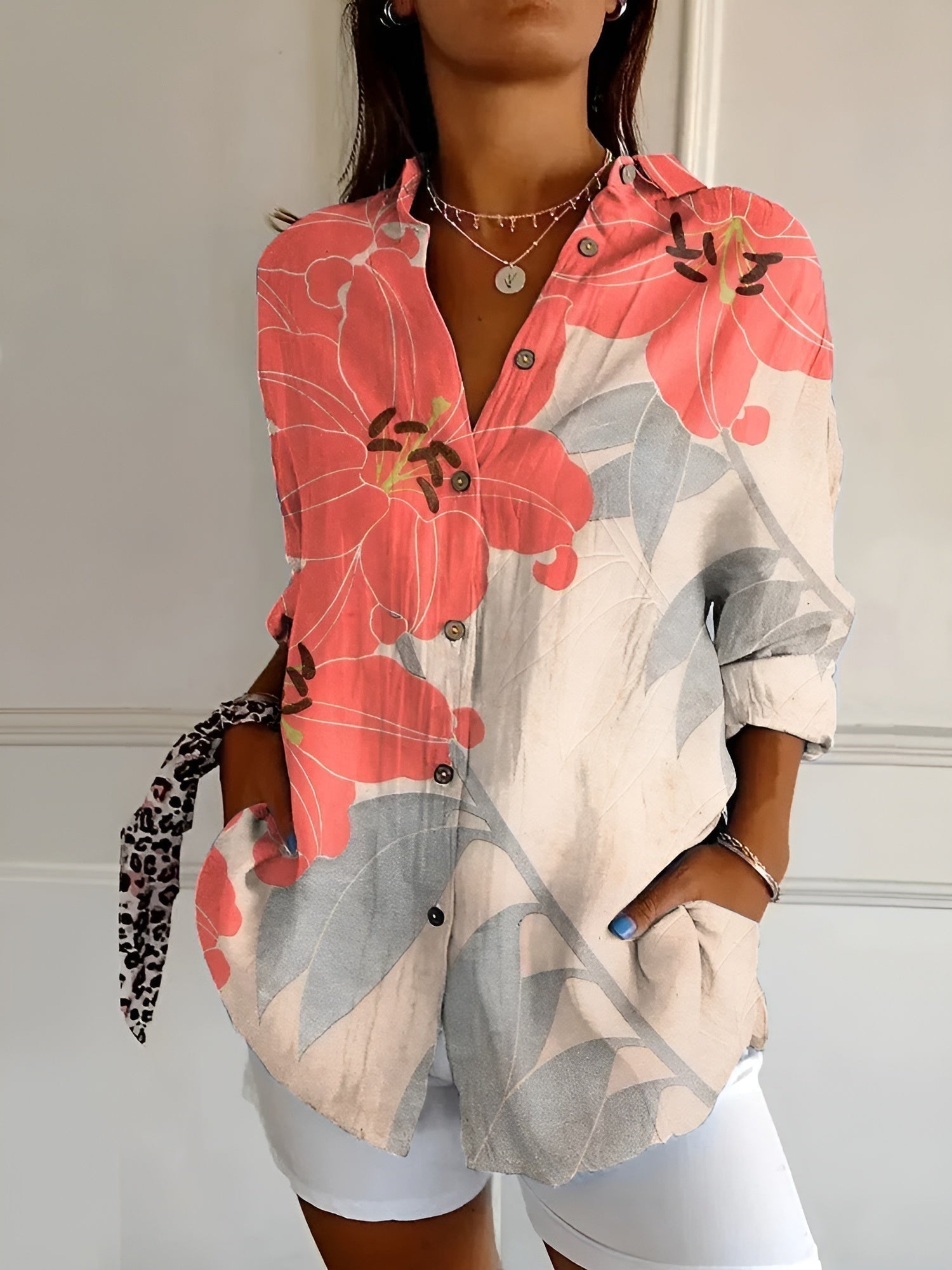 Halcyon - Camisa de Botones Estampada para Mujer