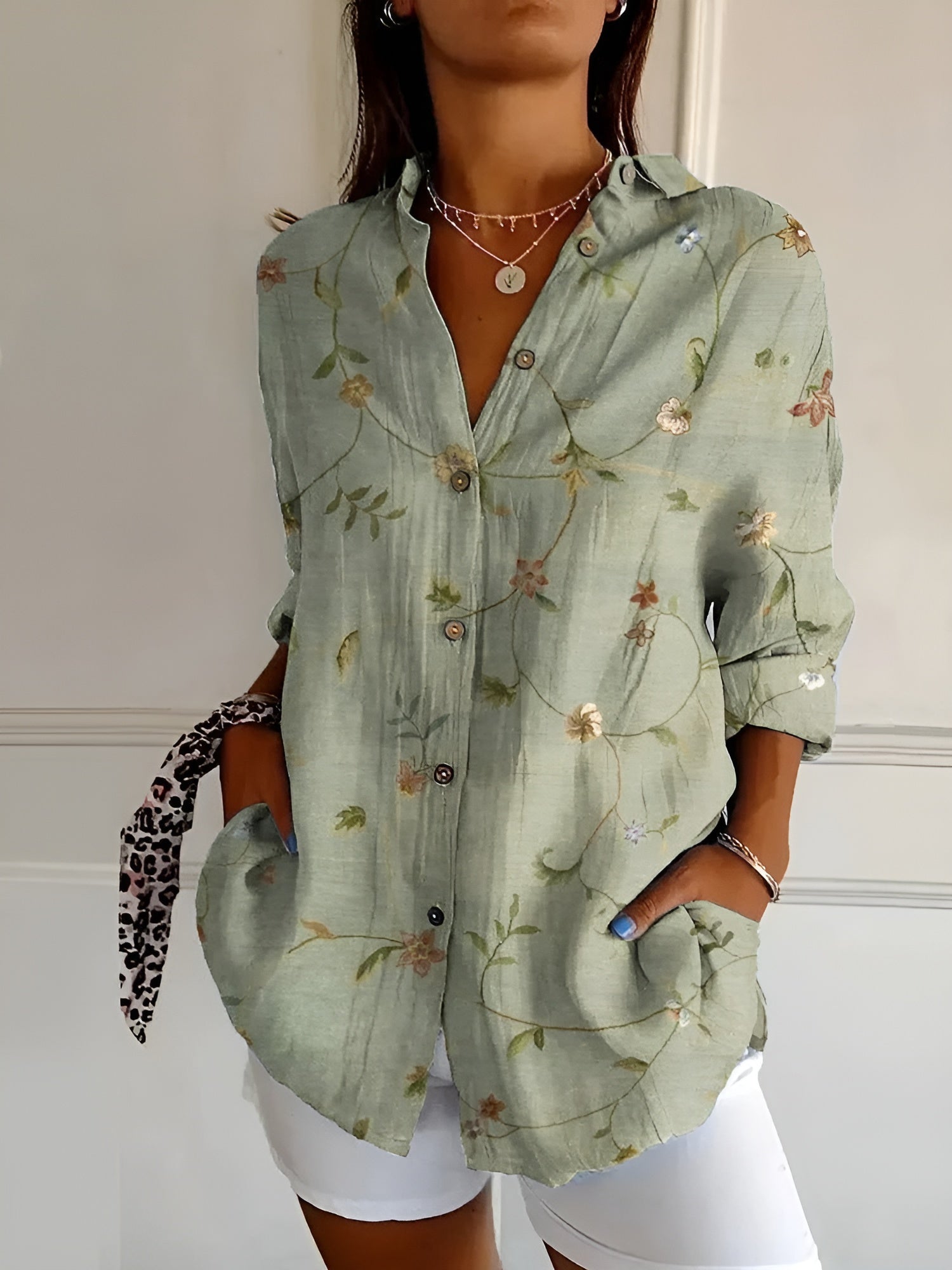 Halcyon - Camisa de Botones Estampada para Mujer