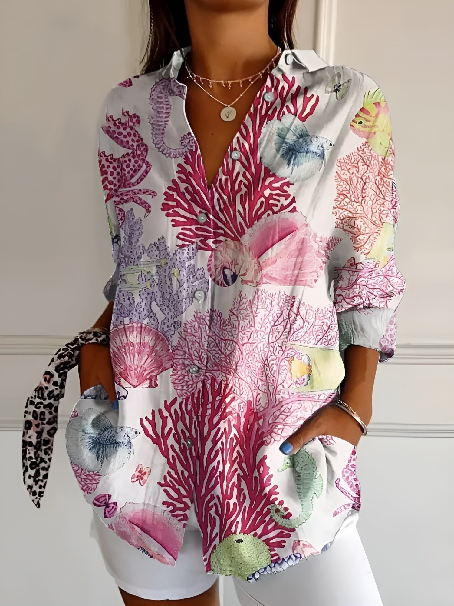 Halcyon - Camisa de Botones Estampada para Mujer